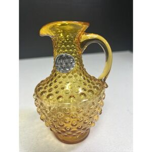 Vintage Kanawha Amber Glass Hobnail Pitcher Vase 5.5"